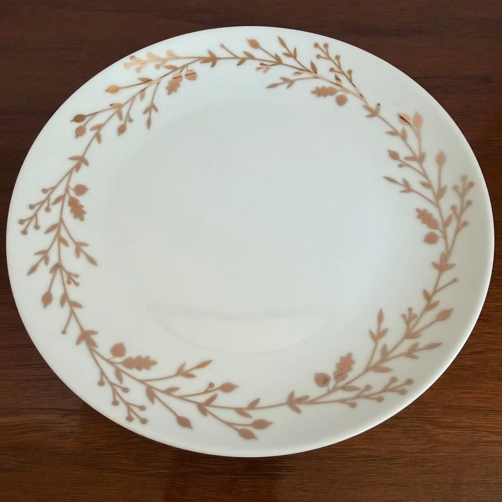 Pier 1 Imports Gilded Wreath Salad Plate Porcelain Gold Green Botanical 8 inch